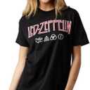 Led Zeppelin Distressed Logo with Symbols Crew Neck Short Sleeve Black Adult T-Shirt, Size S