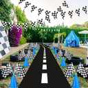 Racing Cars Birthday Decorations - Racecar Centerpiece Decoration Kit for Kids - (12) Orange Traffic Cones, (24) Checkered Flags, Plastic Tablecloth (54"x108") Birthday Banner Race Car Theme (38pcs)