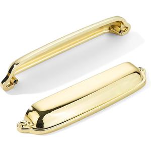 khtumeware 10 Pack Polished Brass Cup Pulls 4 Inch Center to Center - Cabinet & Drawer Handles for Kitchen Hardware