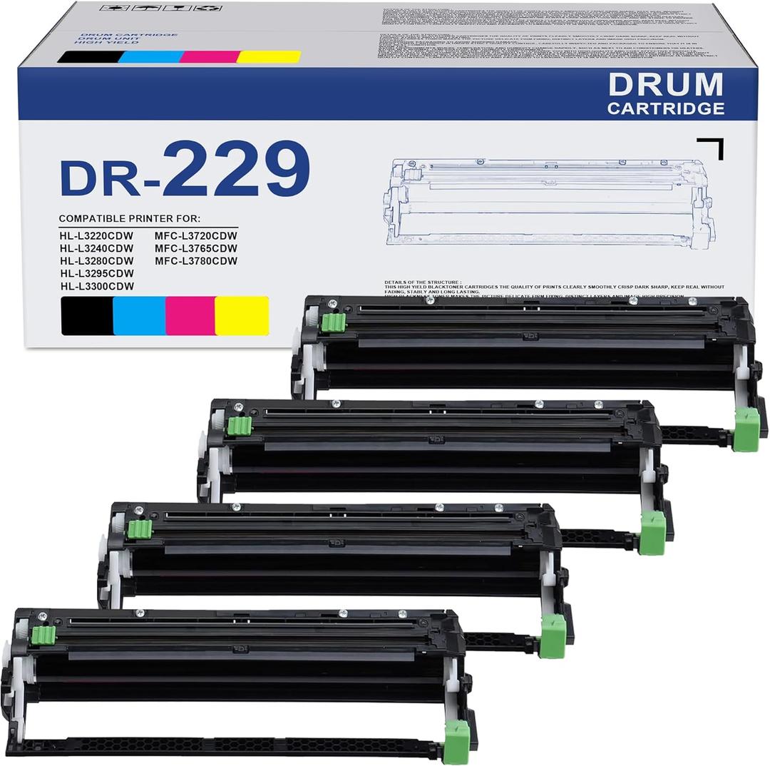 DR-229CL DR229CL Drum Unit 4 Pack Replacement for Brother DR229 DR229CL Drum Unit for MFC-L3780CDW MFC-L3720CDW HL-L3220CDW HL-L3280CDW HL-L3295CDW HL-L3300CDW MFC-L3765CDW (Not Toner)