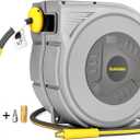 Enclosed Retractable Air Hose Reel, 3/8 in x 50 Ft Hybrid Hose Air Compressor Hose Reel with 5 Ft Lead in Max 300 PSI Patented Design for Any Length Lock 180Swivel Bracket Quick Coupler