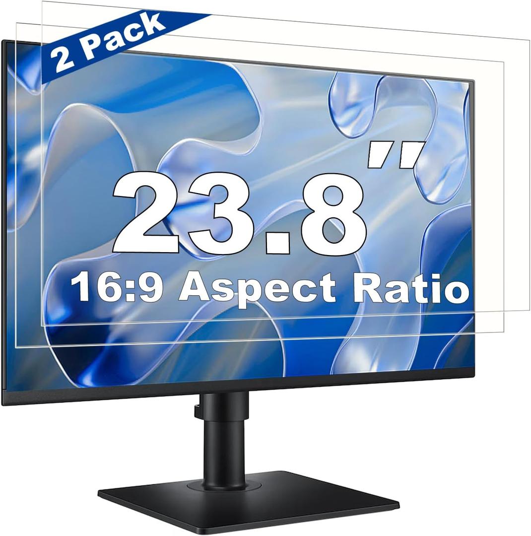 2 Pack 23.8 Inch Computer Screen Protector Film, Anti Glare & Blue Light Blocker with Transparent Filter Shield for Eye Protection, Compatible with 16:9 Widescreen Monitors from Dell, HP, LG, and More