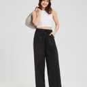 Zylioo Long Linen Pants for Women Tall, Linen Palazzo Pants 32-30 Inseam, Lightweight High Waisted Summer Pants for Ladies (Black)