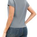DeXianLai Tshirts Shirts for Women Summer Tops 2026 Spring Short Sleeve Crew Neck Beach Vacation Clothes Solid Color Shirt Grey M