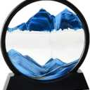 ANXUS Moving Sand Art Picture in Motion Round Glass 3D Deep Sea Sandscape Display Flowing Sand Frame, Sensory Relaxing Desktop Home Office Work Desk Decor (7", Blue)