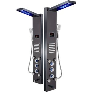 ELLO&ALLO LED Shower Panel Tower System, Hydroelectricity Display Rain Massage with Jets, Brushed Black