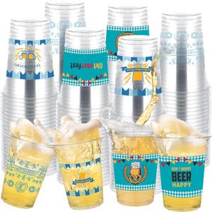 120 Pcs Oktoberfest Plastic Cups 16oz Oktoberfest Party Supplies Disposable Beer Thick Clear Large Capacity Disposable Cups Drinking Mugs for Beer Festival Carnival Party Supplies, 3 Styles