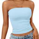 Trendy Queen Women's Strapless Bandeau Crop Top (Blue, M)