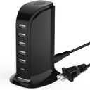 USB Charging Station for Multiple Devices, 5 USB Ports + 1 Type C Multiport Charger Tower, Compatible with Smartphones, Tablets and Other Devices (Black) (20W)