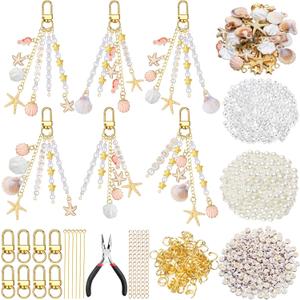 Cunno 776 Pcs Seashell Keychain Making Kit Ocean DIY Craft Key Chain Starfish Pearl Seahorse Letter Name Beads with Keychain Clip and Tool Accessories for Backpacks Purse Tote Bag Crafts DIY Supplies