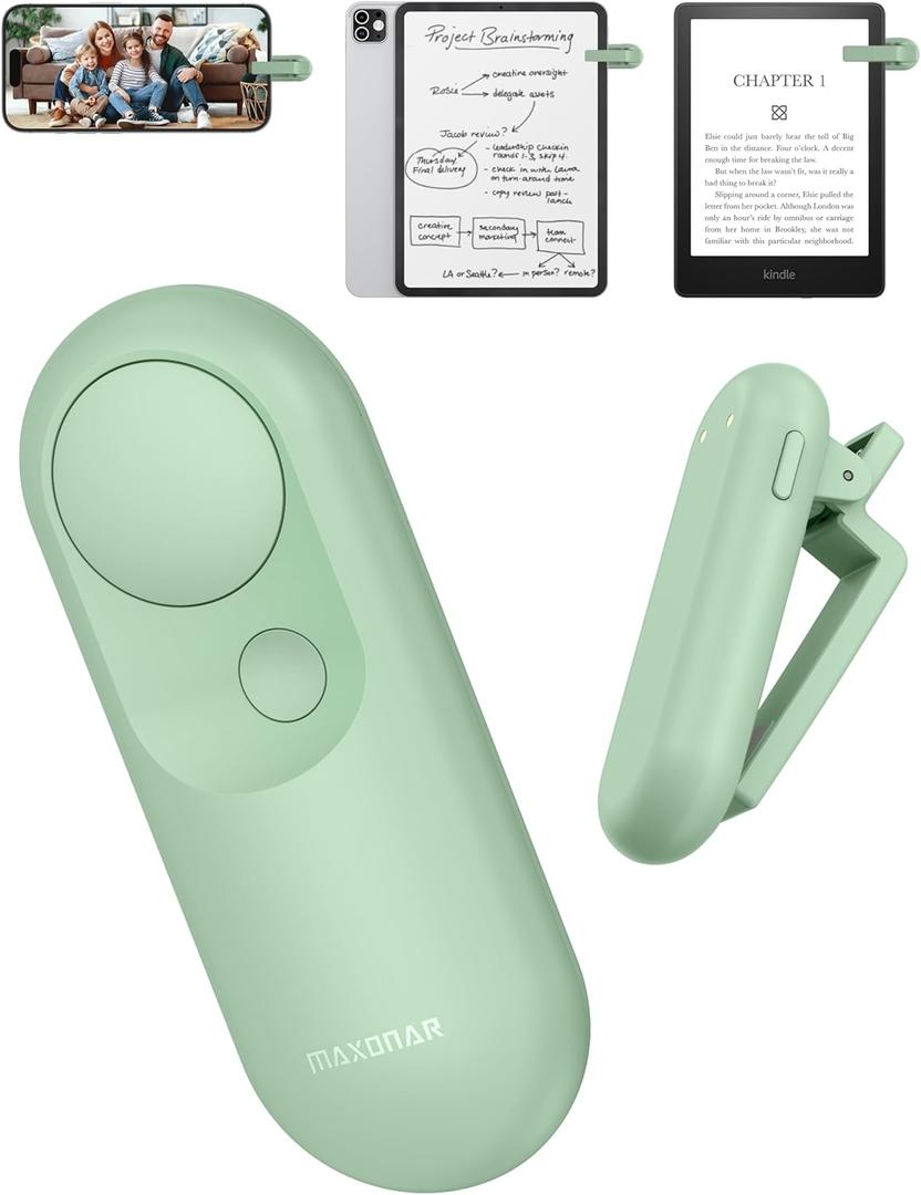Maxonar Magsnap Remote Page Turner for Kindle Paperwhite/Oasis & Kobo, Never Lose Parts, 100-Hour Battery, RF Connection, 2-in-1 Page Clicker Works with Tablet/iPad, Ideal Gift for Book Lovers (Green)