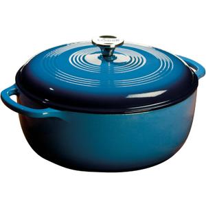 Lodge Essential Enamel Cast Iron Dutch Oven with Lid 7.5 Quart - Oven-Safe Enamel Cookware up to 500 F - Heat-Retaining Braising & Roasting Pot - Non-Toxic Cookware - Carribean Blue