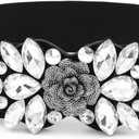 Rhinestone Stretch Belt Wide Formal Belt Women Fashion Belts Elastic Dressy Waist Accessories (Black White Belt, M:fit waist size 31-40 in)