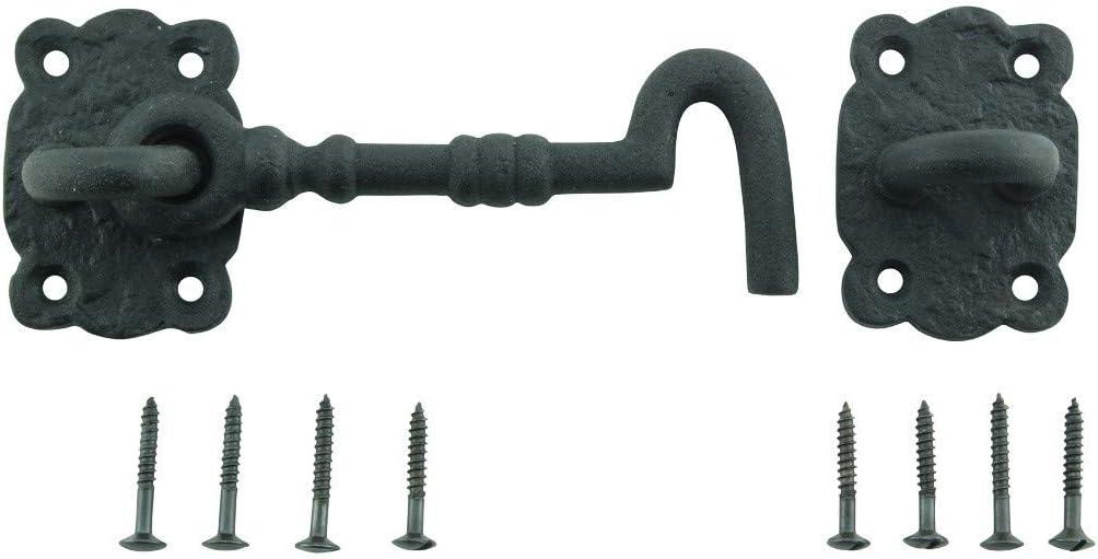 Renovators Supply Manufacturing Door Latch Lock 5.5 in. Black Wrought Iron Hook and Eye Latch for Door with Mounting Hardware