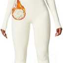 AEEZO Womens Long Sleeve Workout Jumpsuit Zip Up Yoga Rompers Sexy Tummy Control One Piece Bodycon Bottom Pants, Size M