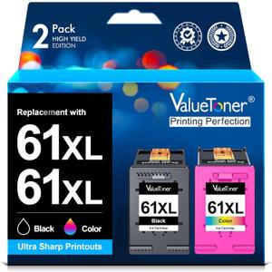 Valuetoner 61XL Ink Cartridges Replacement for HP 61 Ink Cartridge Combo Pack 61XL Works with HP Envy 4500 4502 5530 Deskjet 2540 3510 OfficeJet 4630 Printer (1 Black, 1 Tri-Color, 2-Pack)