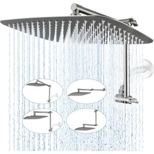 G-Promise All Metal 14 Inch Rain Shower Head with Adjustable Extension Arm, Full-Body Large Shower Head for Spa-Like Rainfall (Brushed Nickel)