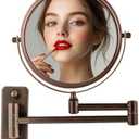 OVENTE 7" Wall Mounted Makeup Mirror with 1X/7X Magnification, Double Sided Magnifying Round Bathroom Vanity Mirror, 360° Swivel Design, Extendable and Folding Arm, Antique Bronze MNLFW70ABZ1X7X