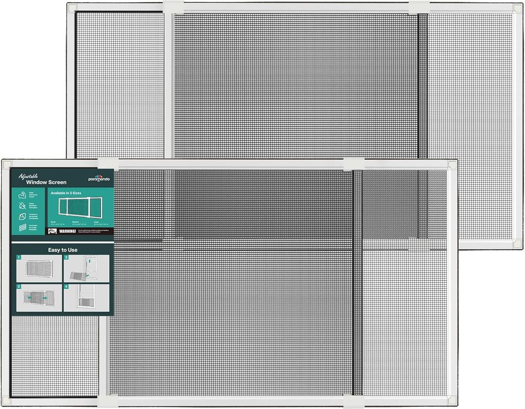 Paramondo Expandable Window Screen, Horizontal (15" H x 21.6" - 40" W, 2 Pack) Adjustable Window Screens, Replacement Window Screens for House Windows