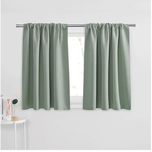 PONY DANCE Sage Green Short Window Curtain Panels 30 inch Long - Rod Pocket Room Darkening Drapes for Dorm Storage Door Kitchen Basement Farmhouse Decor, W 42 x L 30 inches, 2 Panels