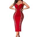 Figdaw Sparkly Sequin Midi Dress Formal Evening Cocktail Dresses for Women Wedding Guest,Date Night,Gala Events,Holiday Party(Red,XXL,7070)