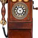 Pyle Vintage Classic Wall-Mount Corded Phone  Retro Design with Crank Handle, Tone/Pulse Switch, Redial Function, Handcrafted Wood & Veneer, Antique Landline Telephone