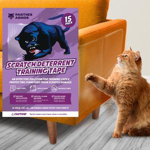 15 Pack Cat Scratch Furniture Protector Tape Sheets,Double-Sided Sticky Training (7 XL, 6 Large, 2 Medium), Anti-Scratch Couch & Sofa Guard, Clear, Not for Leather, Velvet, Microfiber