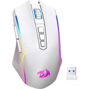 Redragon Wireless Gaming Mouse, Tri-Mode 2.4G/USB-C/Bluetooth Mouse Gaming, 12000 DPI, RGB Backlit, Fully Programmable, Rechargeable Wireless Computer Mouse for Laptop PC Mac, White
