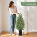 3.7FT Artificial Topiary Cedar Trees for Outdoor Tall 2 Set Indoor Potted Faux Pine Shrubs Evergreen Plants Realistic Fake Cypress Front Porch Decor Bushes Plants for Home Door Offices