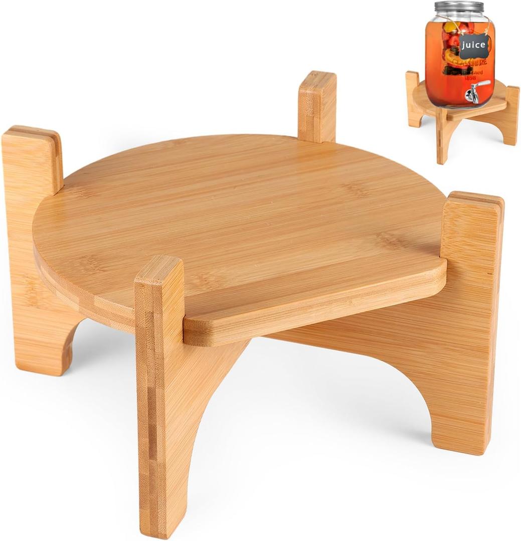 Drink Dispenser Stand, Beverage Dispenser Stand, Fit Max 8.66 Inch Diameter of Glass Drink Dispenser, Water Jugs, Water Pitcher and Containers, Natural Bamboo Wood (1 Pack)