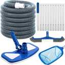 5 Pcs Pool Vacuum Cleaning Kit, Include Hose 1-1/2" x 29.5ft with Swivel Wheel Vacuum Head, Adjustable Pole, 17.5'' Brush, and Skimmer Net for Above Ground & Inground Swimming Pool Cleaning
