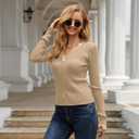 Women's Long Sleeve Ribbed Knit V Neck Button Down Slim Fitted Cropped Cardigan (Beige, XL)