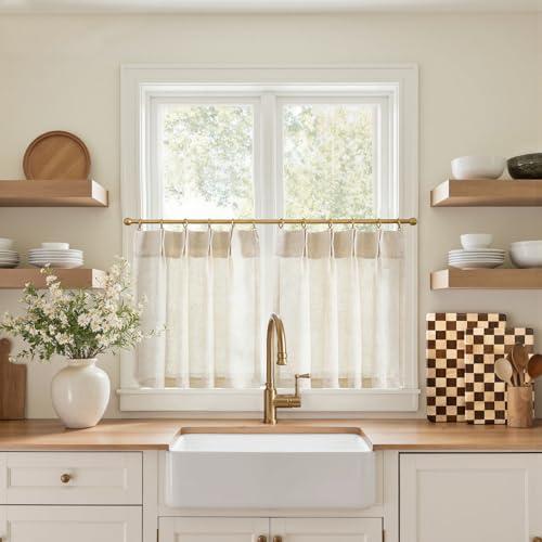 jinchan Linen Pinch Pleated Kitchen Curtains 20 Inch Natural Linen Tier Curtains Back Tab Farmhouse Cafe Style Light Filtering for Bathroom Laundry Room Small Window 2 Panels Beige