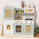 Babytronic Wooden Kitchen Playset for Kids, Pink Pretend Play Kitchen with Lights & Sounds, Retro Style Toy Kitchen for Toddlers Ages 3+, Wooden Play Kitchen Set with Realistic Design (Green)