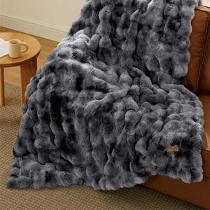 Bedsure GentleSoft Fluffy Fuzzy Tie-dye Grey Throw Blanket for Men, Soft Cozy Minky Fleece Faux Fur Blanket for Couch, Mens Room Decor Charcoal Gray Bed Cover, Thick Warm Plush Gifts for Dad, Him