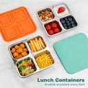 SUMERX 2 Pack Snack Box Containers Set, Stainless Steel 4 Compartment Lunchable Container, Reusable Food Storage Containers with Lids for Travel, Outdoor, Camping, Work(Orange/Blue)