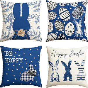 4 Pack Decorative Throw Pillow Covers 18x18 Inch Square Couch Pillows Linen Cushion Cover Outdoor Pillow Covers Set of 4 45x45 cm for Sofa Couch Bedroom Living Room Outdoor Car Decor Blue Bunny C8321