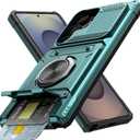 Vofolen for Samsung Galaxy S25 Ultra Case with Card Holder [Store 2 Cards] +360 Rotated Ring Kickstand Dual Layer Heavy Duty Shockproof Wallet Cover for Galaxy S25 Ultra Case for Women Men, Green
