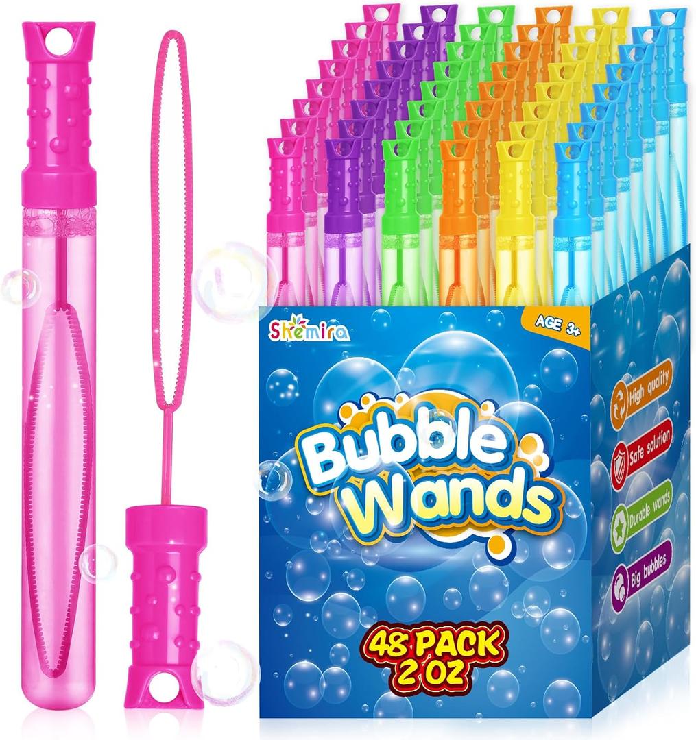 Shemira 48 Pack Bubble Wands in 6 Colors, Bulk Assortment Toys for Kids, Carnival Prizes, Themed Birthday, Wedding, Summer Outdoor Toys for Girls & Boys, Ideal Goodies Bags Stuffers