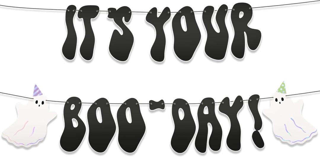 HOUSE OF PARTY BOO Halloween Banners, Pre-Strung Halloween Happy Birthday Decorations Boo Ghost Garlands for Mantel Home Decor Indoor