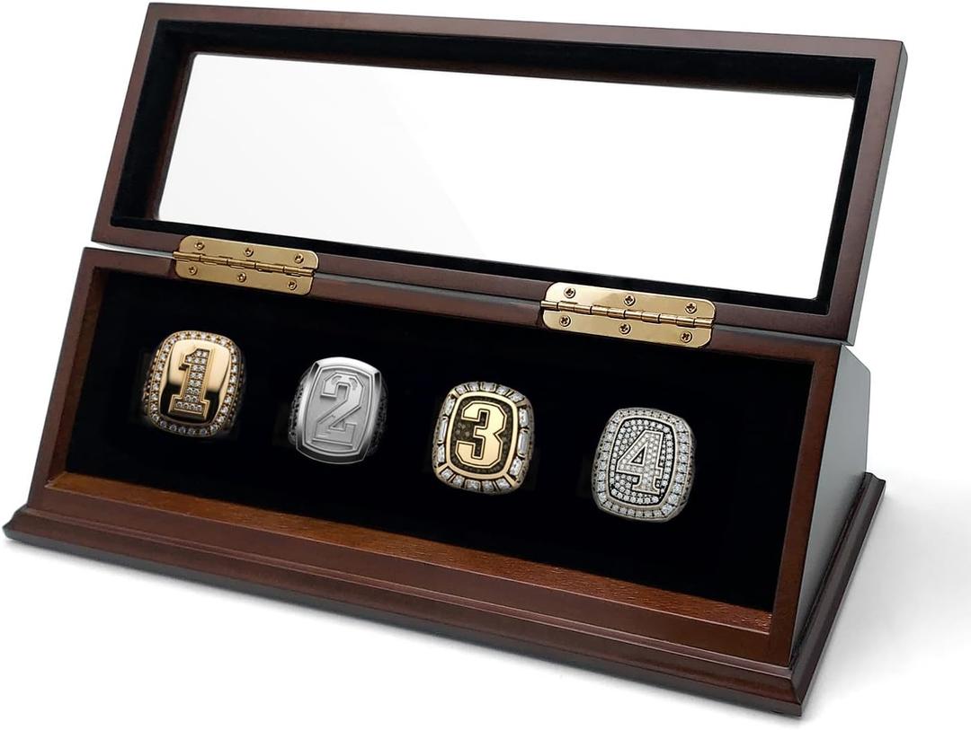 Championship Ring Display Case Big Ring Storage Box (Espresso, 4)