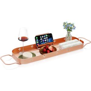 Premium Aluminum Bathtub Tray Caddy - Bath Tub Tray Table for Bathtub - Expandable Bath - Never Rusty - Spa Gifts for Women - Rose Gold Luxury