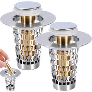 Bathroom Sink Drain Stoppers with Hair Catcher for 1.15-1.3 in,Universal Pop Up Filter Stainless Steel Sink Drain Stopper Anteecana