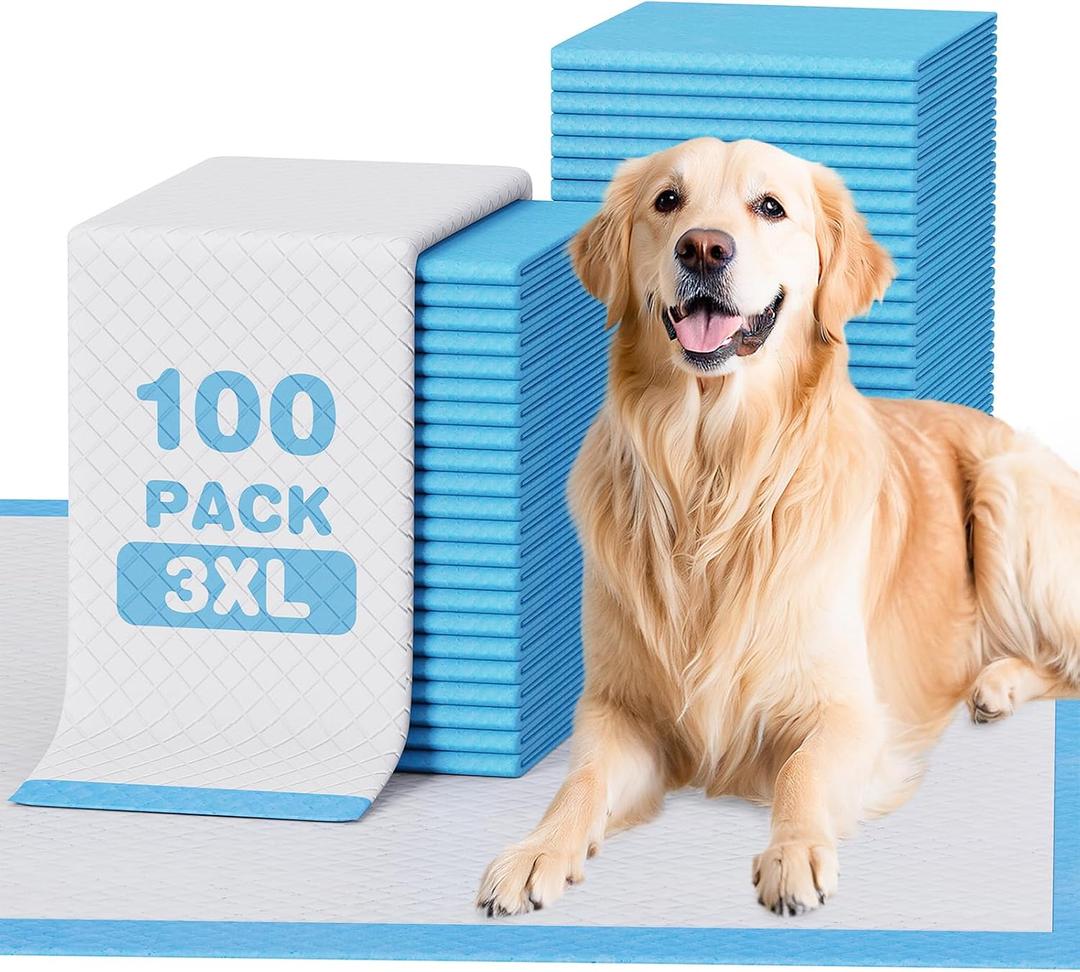 JollyMate Dog Pee Pads Extra Large 36"x36",100 Pack 3X-Large Super Absorbent Pet Training Pads with Adhesive Tabs, 6 Layers Thick Leak-Proof Potty Pads for Dogs and Puppies