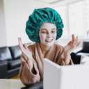 2 x Double Layer Silk Bonnet for Sleeping for Women and Men Large Satin Hair Cap for Curly and Natural Hair Blue Zircon