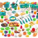 200Pcs Mini Play Kitchen Accessories for Kids, Pretend Cooking Playset with Cookware, Tableware & 2 Fruit Sets, Learning Gift for Girls, Boys, Toddlers, Green
