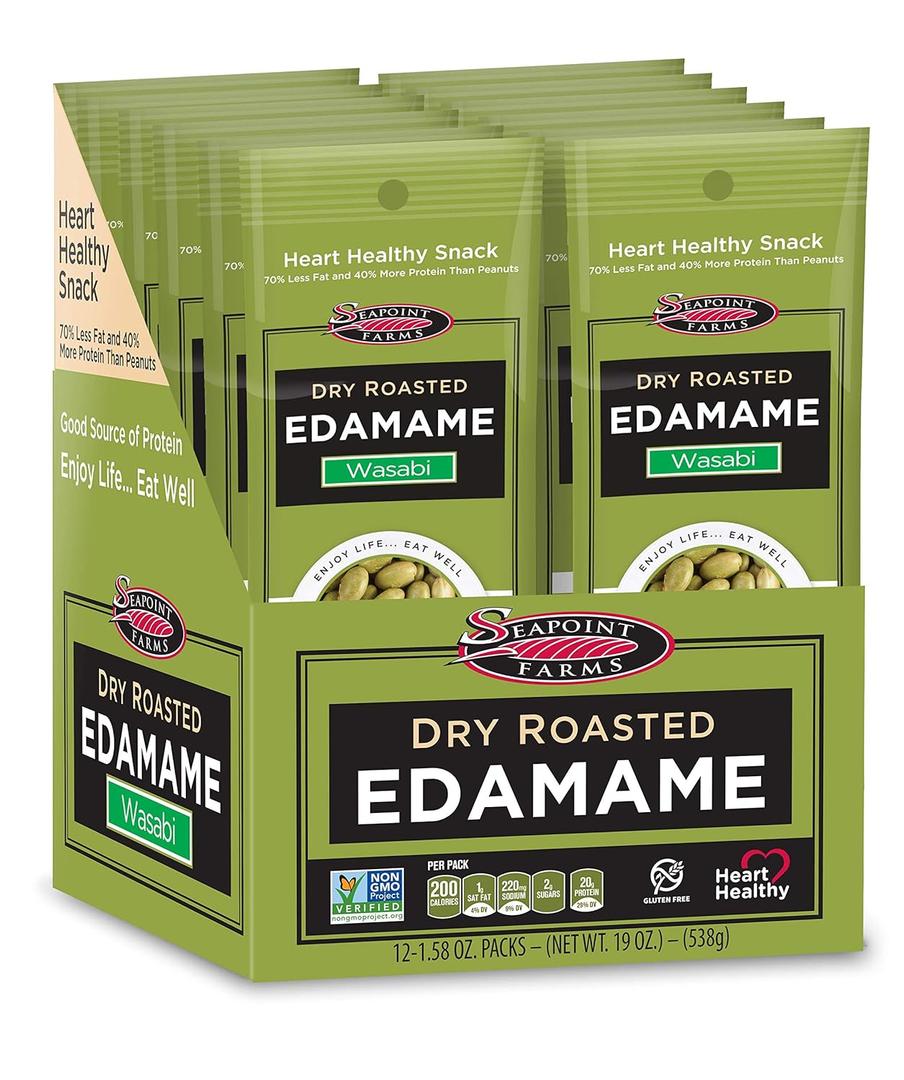 Seapoint Farms Dry Roasted Crunchy Edamame, Plant Based Snack, 20g Protein, 3 Ingredients, 0 Added Oils, Vegan, Gluten Free, Kosher, Keto Friendly, Non-GMO, On-the-Go Snacking, Wasabi, 1.58 oz (Pack of 12)