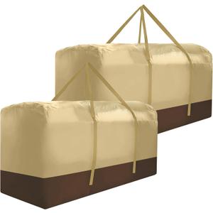 Outdoor Cushion Storage Bag Extra Large 420D Oxford Waterproof Patio Cushion Storage Bags with Zippers and Handles, 60" L x 20" W x 28" H (Beige,2 Pack)