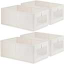 4 Pack Linen Storage Bins, Storage Containers for Organizing Clothing, Jeans, Toys, Books, Shelves, Closet, Wardrobe - Closet Organizers and Storage, Large Storage Boxes Baskets with Window