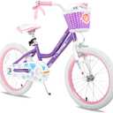 JOYSTAR Angel Girls Bike for Toddlers and Kids Ages 2-13 Years Old, 12 14 16 18 20 Inch Kids Bike with Training Wheels & Basket, 20 24 Inch Girls Bicycle with Handbrake & Kickstand (Purple)